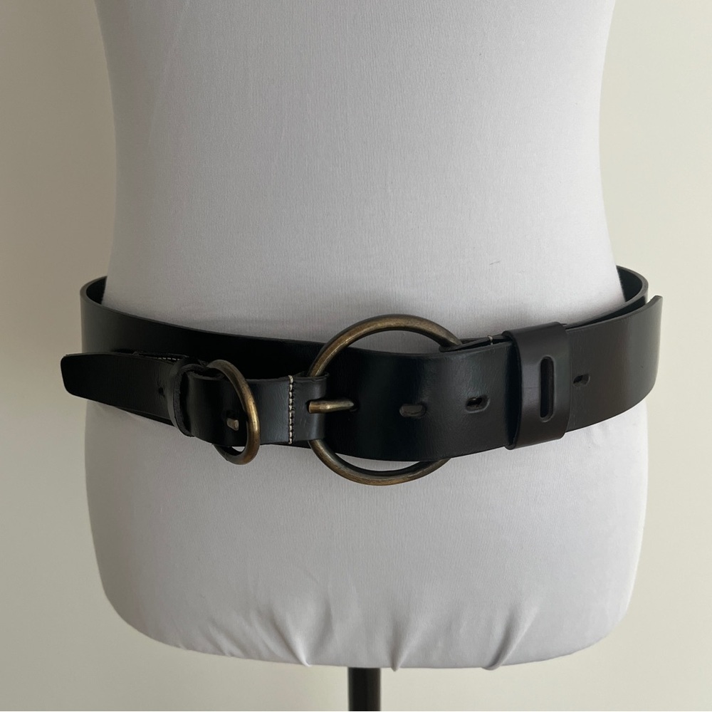 DEVIL'S SKIN Double Round Buckle Black Leather Belt Made Italy Edgy Artsy Goth